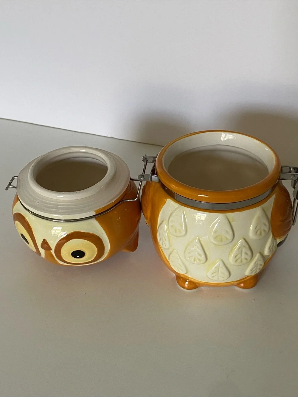 Owl Jar Canister Small Tea 6” X 4” Woodland Friends Ceramic Boston Traders Hinge